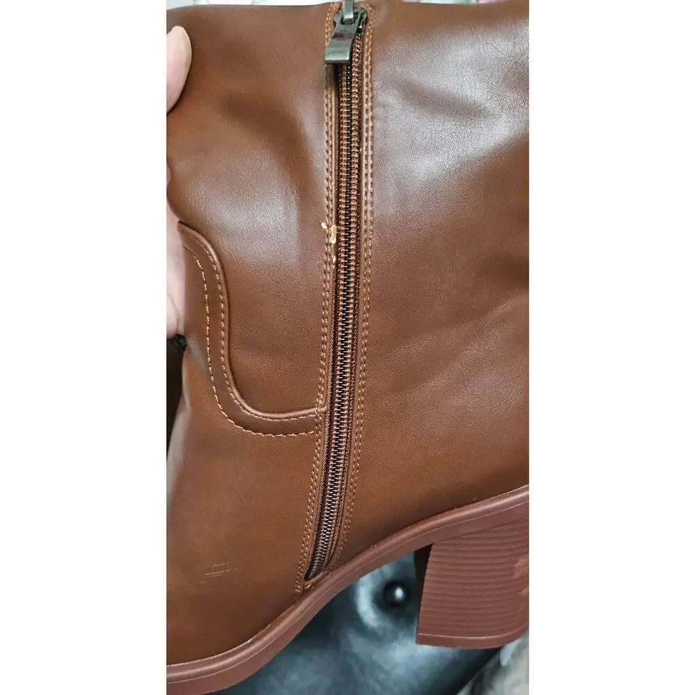 Bw. MSRP $62 NWOB UACLLCAU BROWN WIDE CALF SQUARE TOE PLATFORM BOOTS ♡SIZE 8.5♡
